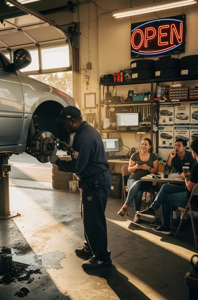 Experienced auto mechanic inspecting a rideshare vehicle engine to ensure optimal performance for high-mileage daily drivers in Los Angeles